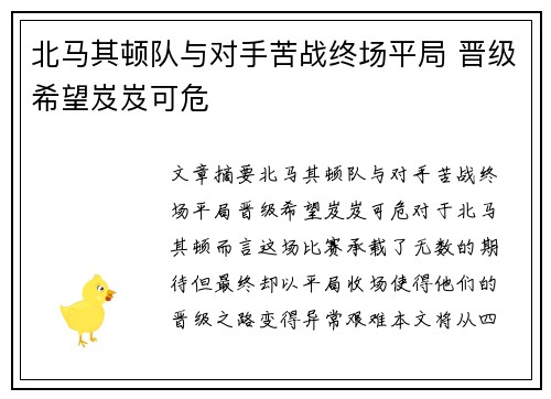 北马其顿队与对手苦战终场平局 晋级希望岌岌可危