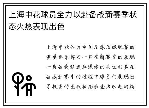 上海申花球员全力以赴备战新赛季状态火热表现出色